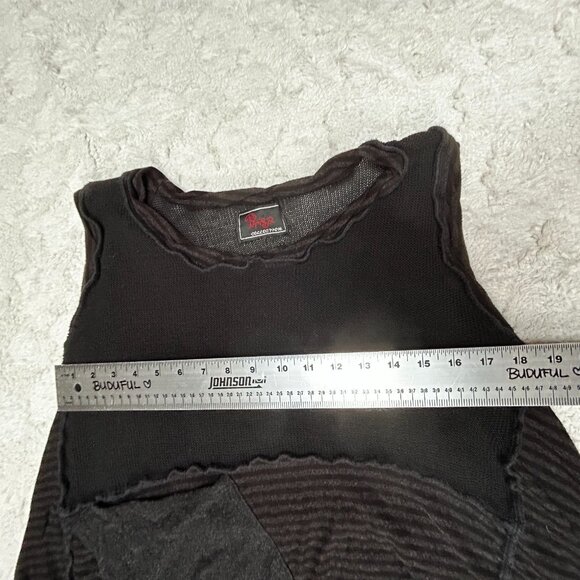 Prisa Collection Women Tunic Top Sleeveless Lagenlook Patchwork Black Brown Art - Picture 5 of 8